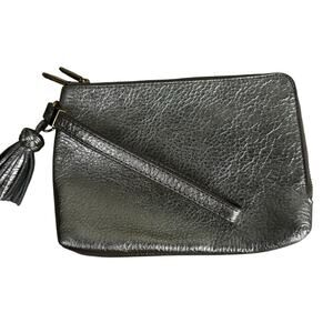 Talbots Pale Gold Metallic Leather Wristlet Wallet 7.5"x5.5" Card Holder Tassel